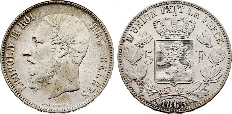 Belgium - Leopold II (1865-1909), 5 Francs 1865 (Silver, 24.96 gr, 37 mm) Duprie...
