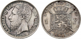 Belgium - Leopold II (1865-1909), 1 Franc 1866 (Silver, 4.99 gr, 23 mm) Dupriez 1042, KM 28. Extremely Fine, Traces of old cleaning.