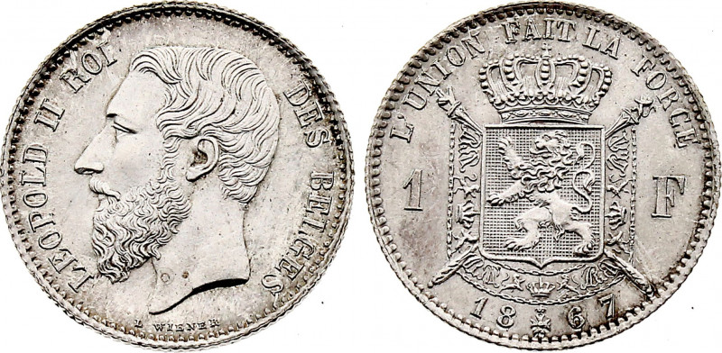 Belgium - Leopold II (1865-1909), 1 Franc 1867 (Silver, 5.03 gr, 23 mm) Dupriez ...