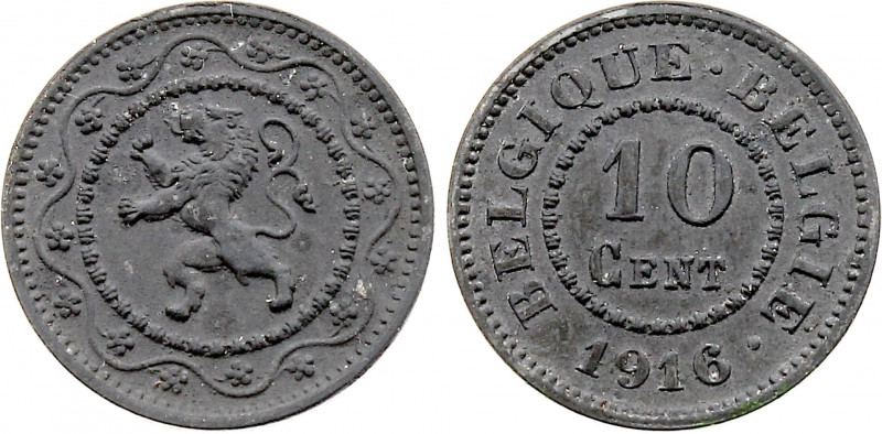 Belgium - Albert I (1909-1934), 10 Centimes 1916 (Zinc, 4.00 gr, 22 mm) Dupriez ...
