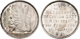 Belgium - Albert I (1909-1934), Visit of Camille Gutt, Minister of Finances, to the Mint 24 December 1934 (Silver, 15.40 gr, 31 mm) Uncirculated.
