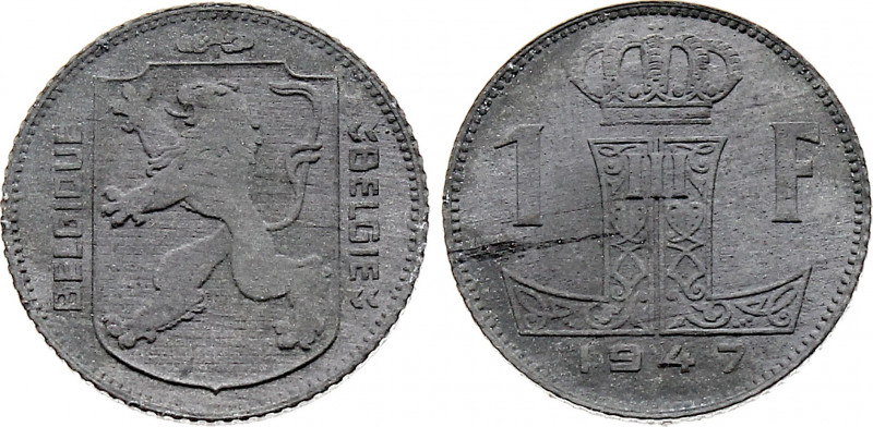 Belgium - Prince Regent Charles (1944-1951), 1 Franc 1947 (Zinc, 4.25 gr, 21.5 m...