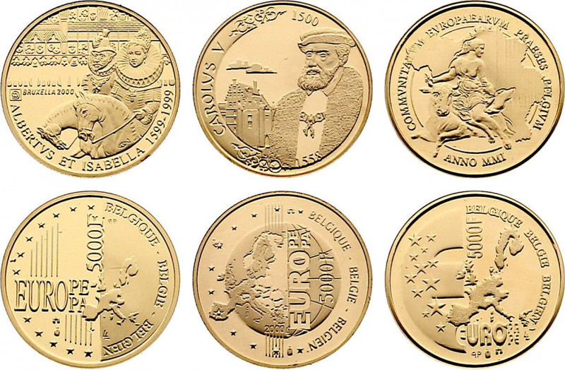 Belgium - Albert II (1993-2013), Complete serie 5000 Francs (1999-2001) (Gold, 1...