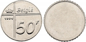 Belgium - Albert II (1993-2013), Uniface Reverse Trial 50 Francs 1994 (Brussels mint), Lannoye (Nickel, 7.04 gr, 23 mm) Grispen 3782. Uncirculated.