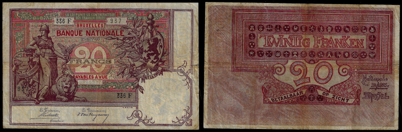 Belgium - Banque Nationale de Belgique, 20 Francs 26.11.1900. Pick 62b. Very Fin...