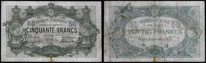 Belgium - Banque Nationale de Belgique, 50 Francs 14.03.1907. Pick 63d. Very Fin...