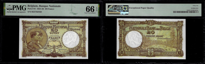 Belgium - Banque Nationale de Belgique, 20 Francs 29.09.1922. Pick 94. PMG 66 EP...
