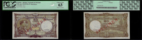 Belgium - Banque Nationale de Belgique, Specimen 20 Francs ND (1940-1947). Pick 111s. PCGS Currency 63, Staple holes.