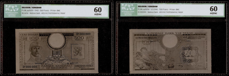 Belgium - Banque Nationale de Belgique, Photograph Archive Face and Back 500 Fra...