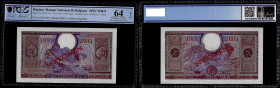 Belgium - Banque Nationale de Belgique, Specimen 1000 Francs / 200 Belgas 01.02.1943 (1944). Pick 125s. PCGS 64 OPQ
