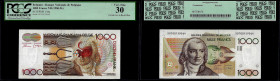 Belgium - Banque Nationale de Belgique, Printing Error 1000 Francs ND (1980-1996). Pick 144a. PCGS Currency 30, Partial Face to Back Offset.