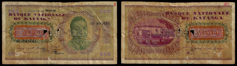Katanga - Banque Nationale du Katanga, Specimen 500 Francs ND (1960). Pick 9s. G...