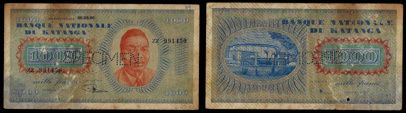 Katanga - Banque Nationale du Katanga, Specimen 1000 Francs ND (1960). Pick 10s....