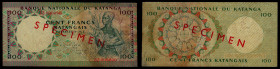 Katanga - Banque Nationale du Katanga, Specimen 100 Francs 18.05.1962. Pick 12s. Very Fine.