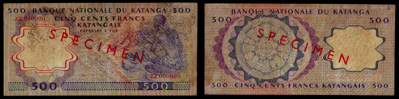 Katanga - Banque Nationale du Katanga, Specimen 500 Francs 17.04.1962. Pick 13s....