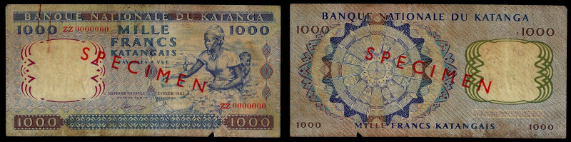 Katanga - Banque Nationale du Katanga, Specimen 1000 Francs 26.02.1962. Pick 14s...