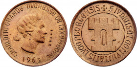 Luxembourg - Charlotte (1919-1964), Copper essai 20 Francs 1963 (Copper, 3.37 gr, 21 mm) KM X E1, Probst 02 (2) B. Uncirculated.