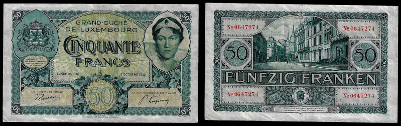Luxembourg - 50 Francs 01.10.1932. Pick 38a. Very Fine.