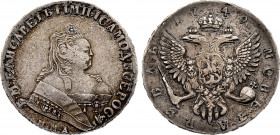 Russia - Elizabeth (1741-1761), Rouble 1749 (Moscow mint) (Silver, 25.81 gr, 40 mm) KM C 19.1. Very Fine.