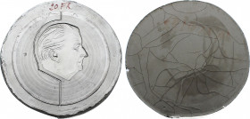 Belgium - Albert II (1993-2013), 20 Francs ND (1994) Obverse Negative Plaster Model from Jan Keustermans (Plaster, 1461 gr, 20 cm, 27 mm thick) cfr. K...