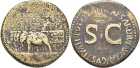 Augustus (27 v.Chr. - 14 n.Chr.): Keltische Imitation eines Sesterz für Divus Augustus, ca. 1. Jahrhundert, Av: DIVO AVGVSTO S·P·Q·R, Rv: TI CAESAR DI...