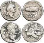 Vespasian (69 - 79): Lot 2 Stück, AR-Denar, Sau mit drei Ferkeln, 3,04 g, Kampmann 20.41, Cohen 213, sehr schön dazu AR-Denar, verschlungene Hände, 2,...