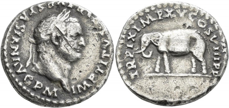 Titus (69 - 79 - 81): AR-Denar, ELEFANT, 3,06 g, Kampmann 22.74.4, Cohen 303, mi...