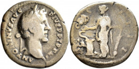 Antoninus Pius (138 - 161): Denar 147/148: belorbeerter Kopf nach rechts, ANTONINVS AVG PIVS P P TR ... / Salus stehend, eine Schlange auf Altar fütte...