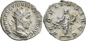 Volusianus (251 - 253): AR-Antoninian, AEQVITAS AVGG, 3,43 g, Kampmann 84.10, Cohen 8, mit altem handgeschriebenem Beschreibungszettel, fast vorzüglic...