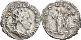 Valerianus I. (253 - 260): AR-Antoninian, VICTORIA AVGG, 2,74 g, Kampmann 88.57, Cohen 230, mit altem handschritlichem Beschreibungszettel, sehr schön...