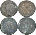 Maxentius (306 - 307 - 312): Follis, Ostia. Belorbeerte Büste nach rechts, IMP C MAXENTIVS P F AVG / Dioskuren mit Pferden gegenüberstehend, AETE RNIT...