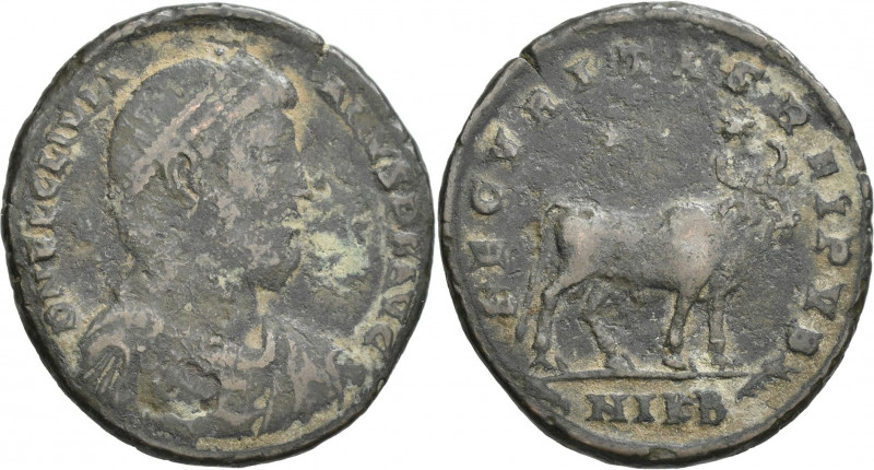 Iulianus II. (355 - 360 - 363): Æ-Doppelmaiorina, Nicomedia. 8,11 g. Drapierte B...