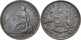 Australien: Victoria 1837-1901: Penny Token 1858, Peace & Plenty, Melbourne Victoria. KM# Tn 285.1. Schöne Patina, hoher Katalogwert.
 [differenzbest...