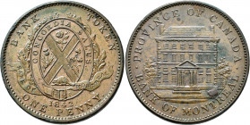 Kanada: Montreal, Bank Token 1 Penny 1842 (2 Sous). Province of Canada - Bank of Montreal. KM# Tn 19
 [zzgl. 7 % Importspesen]