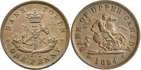 Kanada: Bank of Upper Canada, Bank Token 1 Penny 1854 / St. Georg Penny.KM# Tn 3. Kleine Randfehler, sonst überdurchschnittlich Erhalten.
 [differenz...