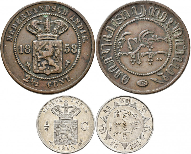 Niederl. Indien: Niederländisch Ost-Indien, 1/4 Gulden 1854 (KM# 305) in vorzügl...