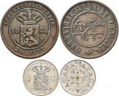 Niederl. Indien: Niederländisch Ost-Indien, 1/4 Gulden 1854 (KM# 305) in vorzüglich, dazu noch 2½ Cents 1858 (KM# 308) mit kleinen Randfehler. Lot 2 S...