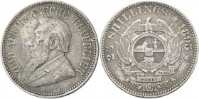 Südafrika: 2 ½ Shillings 1895, Paul Krüger. KM# 7. Kleine Randfehler und Kratzer, tolle Patina, sehr schön - vorzüglich.
 [differenzbesteuert]