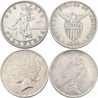 Vereinigte Staaten von Amerika: Peace Silber Dollar 1922. KM# 150. 26,7 g, leichte Prägeschwäche, sonst vorzüglich erhalten. Dabei noch 1 Peso 1903 US...