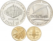 Vereinigte Staaten von Amerika: 5 Dollars 1987 W (Half Eagle), Constitution / 200 Jahre Verfassung. KM# 221, Friedberg 198. 8,36 g 900/1000 Gold. Dabe...