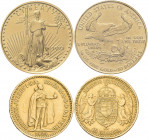 Alle Welt: Kleines Lot 3 Goldmünzen, dabei: ¼ OZ Nugget 1993, ¼ OZ USA-Eagle 1992 und 10 Korona aus Österreich Ungarn 1894.
 [zzgl. 0 % MwSt.]