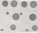 Alle Welt: Lot 6 Silbermünzen aus aller Welt, Mexico Peso 1902 / USA Dollar 1921 / Bolivien 4 Sols 1830 / Chile Peso 1895 / Spanien 1 Reales 1855, Jap...
