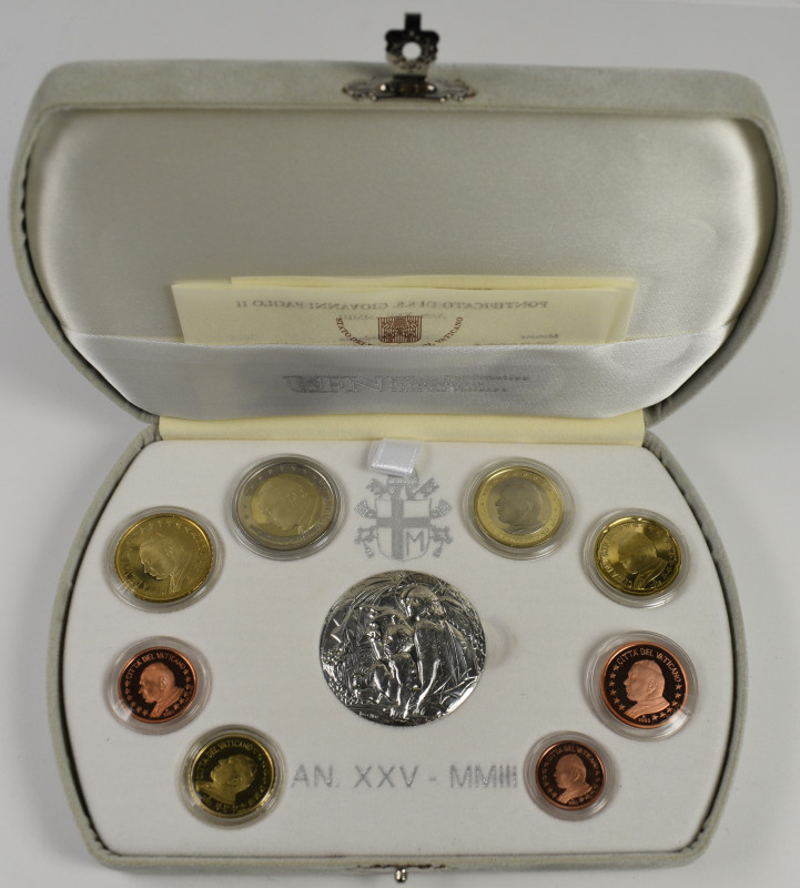 Vatikan: Johannes Paul II. 1978-2005: Kursmünzensatz 2003 pp, 1 Cent bis 2 Euro,...
