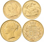 Großbritannien: God save the Queen: Lot 10 Münzen aus England und Australien mit Victoria (1837-1901), dabei 1 x ½ Sovereign 1899 sowie 9 x 1 Sovereig...