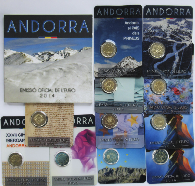 Andorra: Kleine Sammlung bestehend aus 1 x KMS (2014) sowie 11 x 2 Euro Gedenkmü...