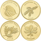 Deutschland: 6 x 20 Euro Gold Gedenkmünzen aus der Serie Deutscher Wald. Dabei 2010 Eiche (D), 2011 Buche (J), 2012 Fichte (J), 2013 Kiefer (D), 2014 ...