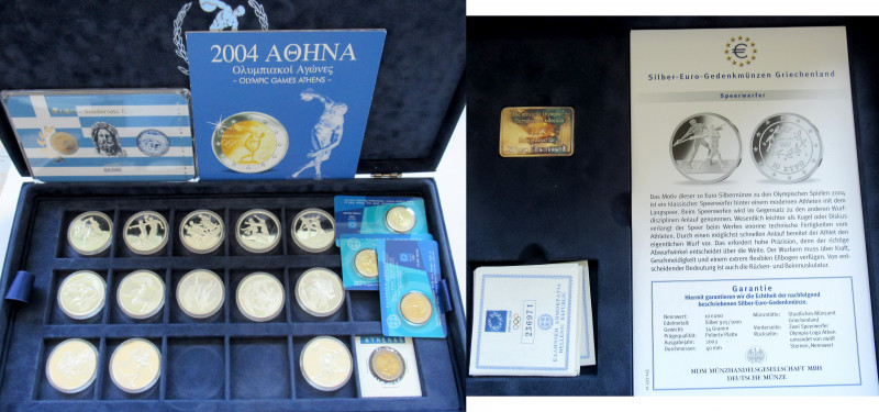 Griechenland: Samtschatulle mit Münzen aus Griechenland mit Thema Olympische Spi...