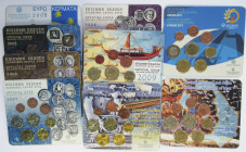 Griechenland: Lot 9 Kursmünzensätze 2003, 2005-2012, je 1 Cent bis 2 Euro, dabei auch der seltene Jahrgang 2007. In original Blister, Stempelglanz.
 ...
