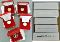 Monaco: Kleines Lot 5 x 2 Euro Münzen, dabei 1 x 2€ 2010 pp, 2 x 2€ 2011 Hochzeit in Box, 1 x 2€ 2012 Lucien pp, 1 x 2€ 2014 Umlaufmünze (Privatausgab...
