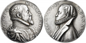 Haus Habsburg: Maximilian II. 1564 - 1576: Versilberte Medaille 1575 (GALVANO), Maximilian II. und seine Frau Maria, 1575, nach der Porträtmedaille vo...